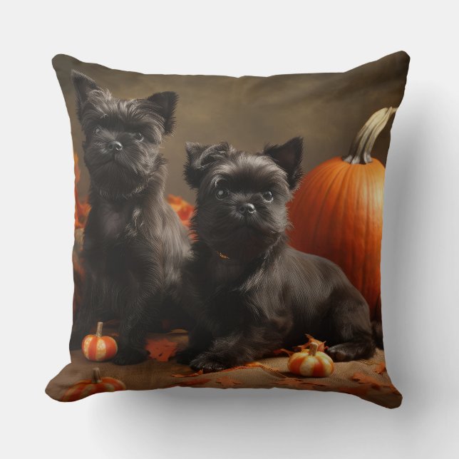 French Bulldog Puppy Autumn Delight Pumpkin Throw Pillow (Front)