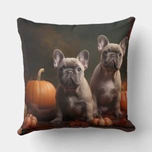 French Bulldog Puppy Autumn Delight Pumpkin Throw Pillow