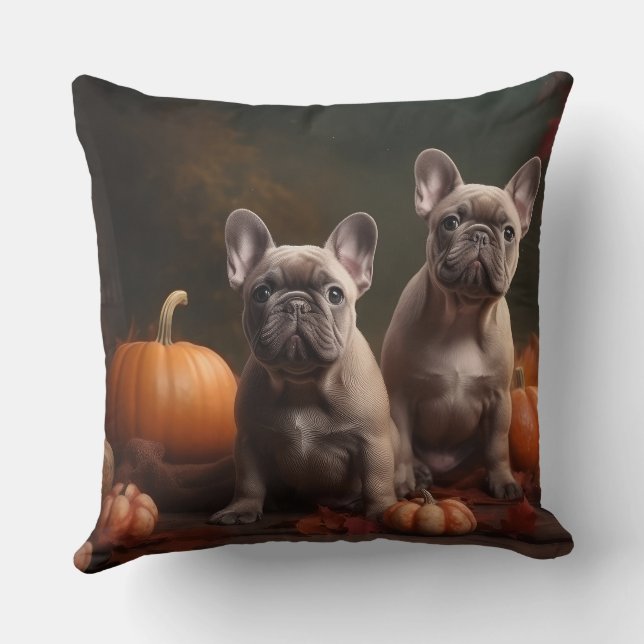 French Bulldog Puppy Autumn Delight Pumpkin Throw Pillow (Back)