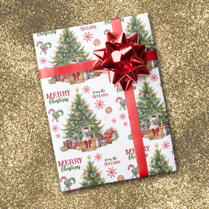 French Bulldog Puppy Basket Under Holiday Tree Wrapping Paper