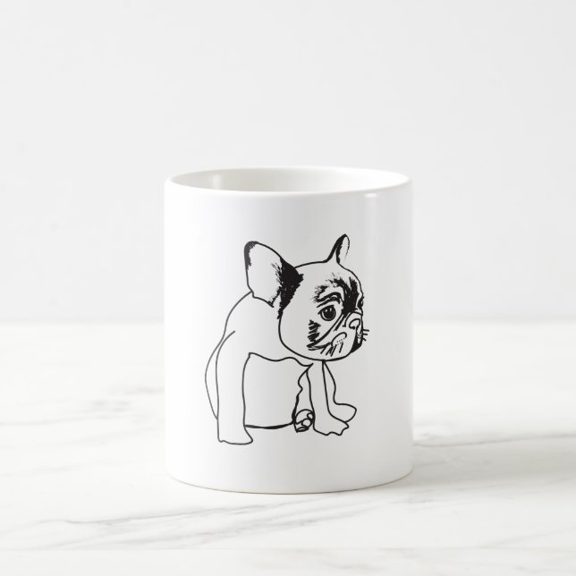 French Bulldog  Puppy Black and White Drawing  Mug (Center)