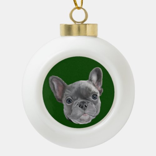 French Bulldog Puppy Ceramic Ball Christmas Ornament