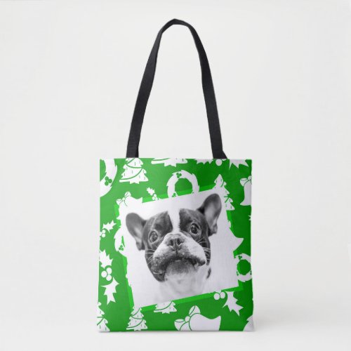 French Bulldog Puppy Christmas Tree bells wreath Tote Bag