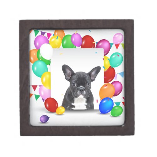 French Bulldog Puppy Colorful Balloons Birthday Jewelry Box