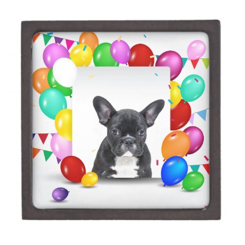 French Bulldog Puppy Colorful Balloons Birthday Keepsake Box