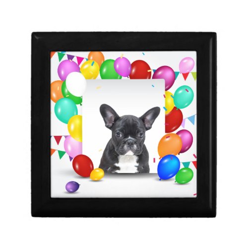 French Bulldog Puppy Colorful Balloons Birthday Keepsake Box