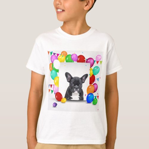 French Bulldog Puppy Colorful Balloons Birthday T_Shirt