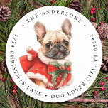 French Bulldog Puppy Dog Christmas Return Address Classic Round Sticker<br><div class="desc">Looking for the perfect holiday card or gift for the dog lover in your life? Look no further than our adorable French Bulldog-themed collection! Featuring cute and festive designs, our cards and gifts are sure to bring a smile to anyone's face. Our holiday cards feature a variety of French Bulldog...</div>