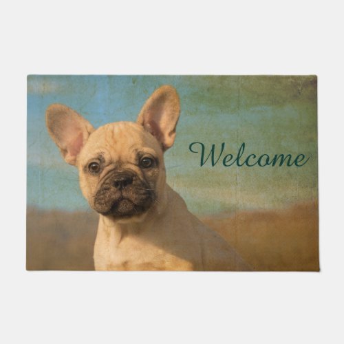 French Bulldog Puppy Dog Vintage Welcome _ Doormat