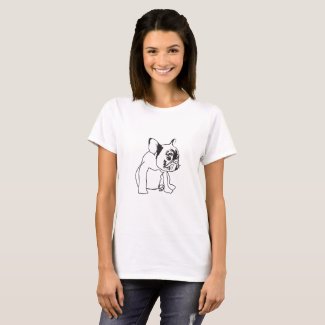 French Bulldog  Puppy Drawing Basic T-Shirt, White
