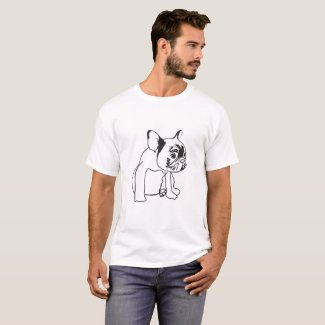 French Bulldog  Puppy Drawing Basic T-Shirt, White
