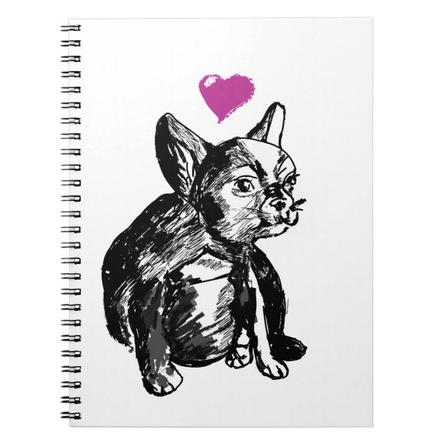 French Bulldog Puppy Drawing Photo Notebook (Front)