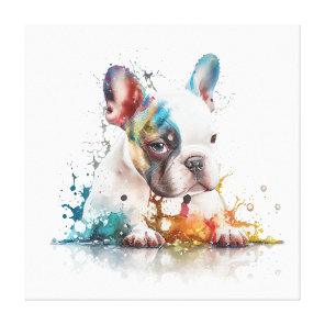 French Bulldog Puppy Frenchie Watercolor Art Canvas Print