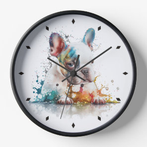 French Bulldog Puppy Frenchie Watercolor Art Clock