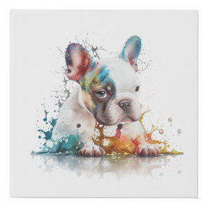French Bulldog Puppy Frenchie Watercolor Art Faux Canvas Print