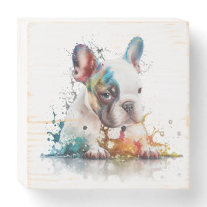 French Bulldog Puppy Frenchie Watercolor Art Wooden Box Sign