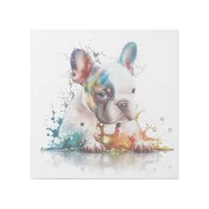 French Bulldog Puppy Frenchie Watercolor Gallery Wrap