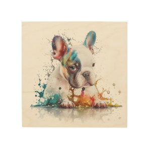 French Bulldog Puppy Frenchie Watercolor Wood Wall Art