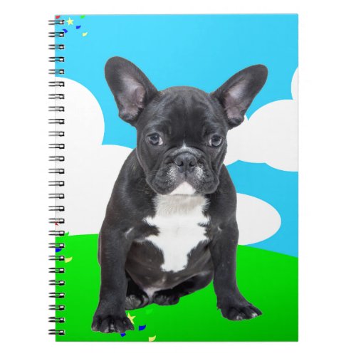 French Bulldog Puppy Happy Birthday Clouds Garden Notebook