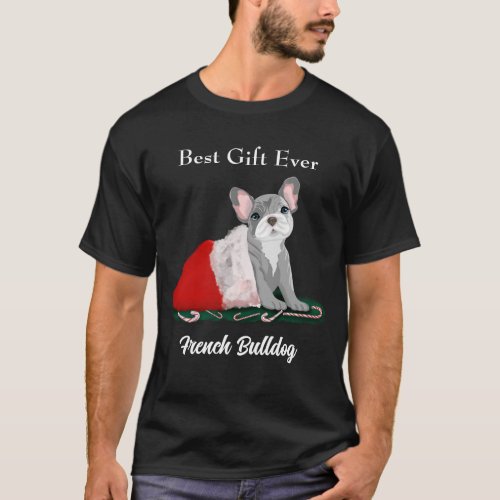 French Bulldog Puppy In Santa Hat T_Shirt