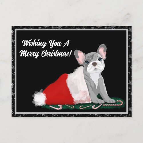 French Bulldog Puppy In Santas Hat Holiday Postcard