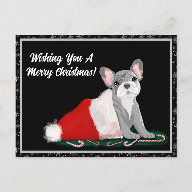 French Bulldog Puppy In Santa’s Hat Holiday Postcard (Front)