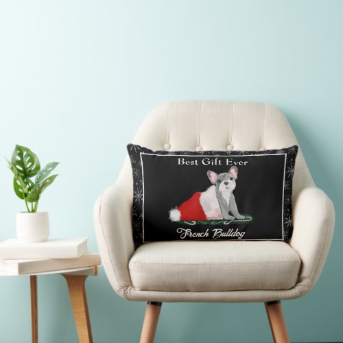 French Bulldog Puppy In Santaâs Hat Lumber Pillow