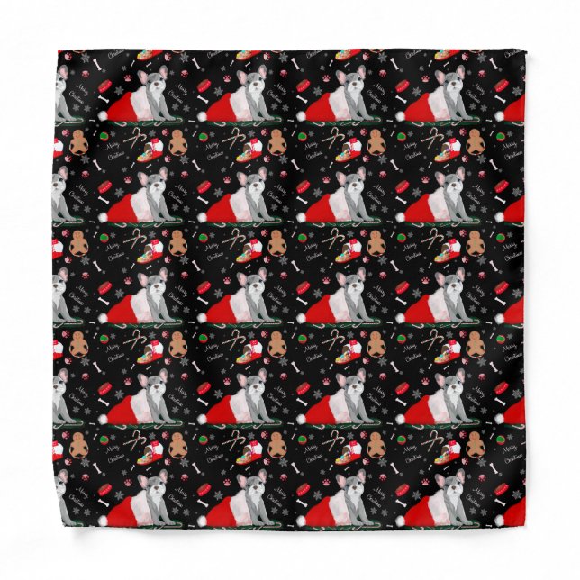 French Bulldog Puppy In Santa’s Hat Pattern Bandana (Front)