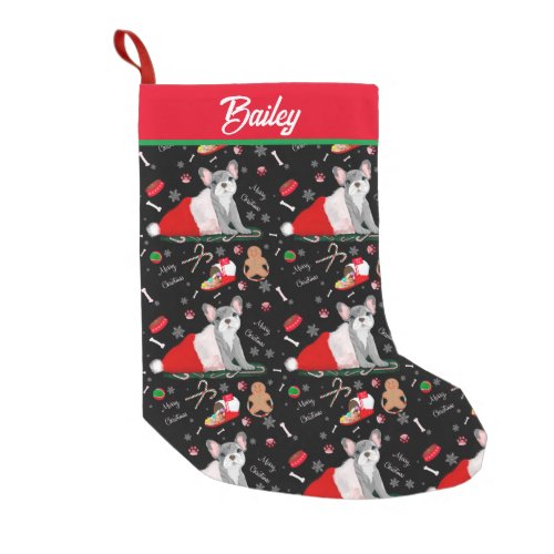 French Bulldog Puppy In Santas Hat Pattern Name Small Christmas Stocking