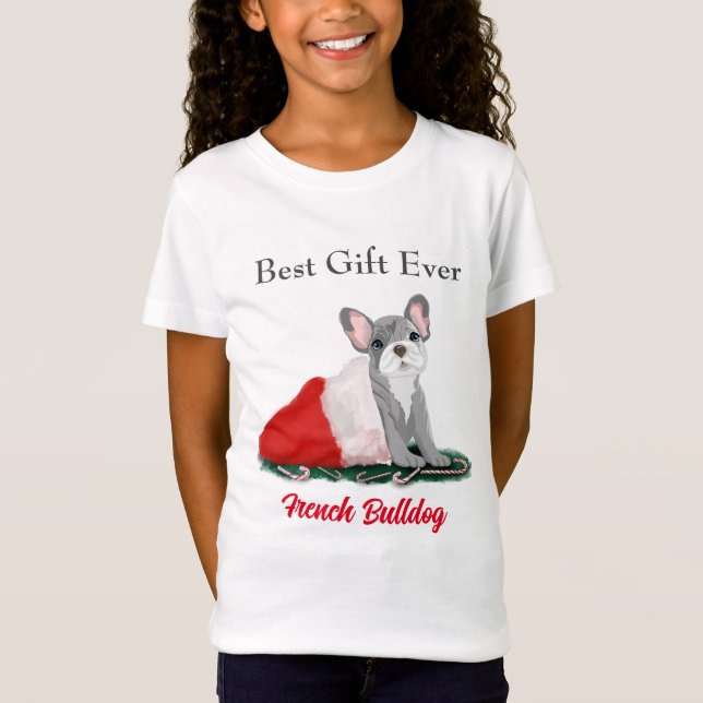  French Bulldog Puppy In Santa’s Hat T-Shirt (Front)