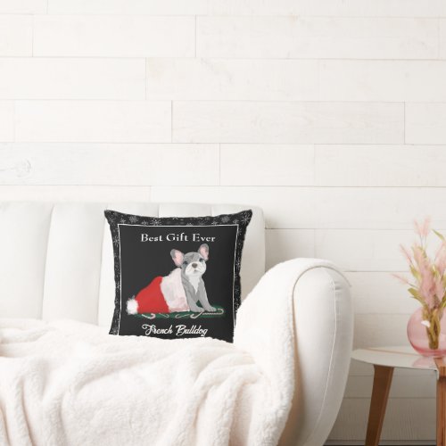 French Bulldog Puppy In Santas Hat Throw Pillow