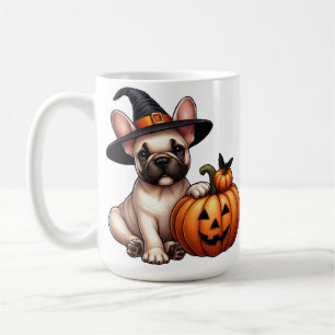 French Bulldog Puppy in Witch Hat with Pumpkin Coffee Mug