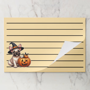 French Bulldog Puppy in Witch Hat with Pumpkin Paper Pad