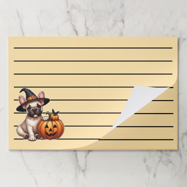 French Bulldog Puppy in Witch Hat with Pumpkin Paper Pad (Folded)