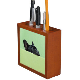 French Bulldog Puppy Peering Over Wall Pencil/Pen Holder