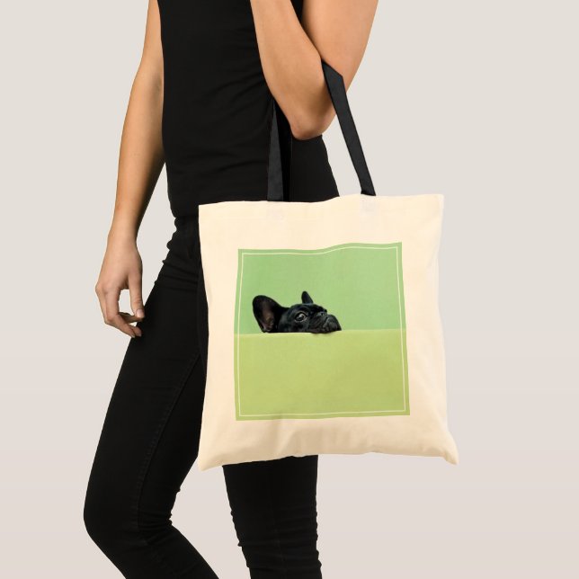 French Bulldog Puppy Peering Over Wall Tote Bag (Front (Product))