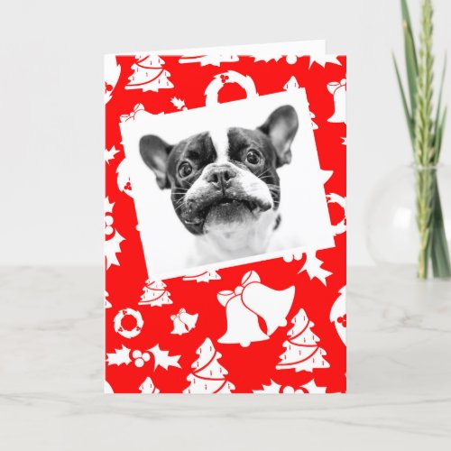 French Bulldog Puppy Red Merry Christmas Tree Holiday Card