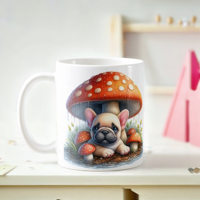 French Bulldog Puppy Under Mushroom Umbrella Coffee Mug (Creator Uploaded)