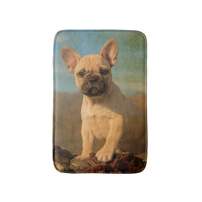 French Bulldog Puppy Vintage small Bath Mat (Front Vertical)
