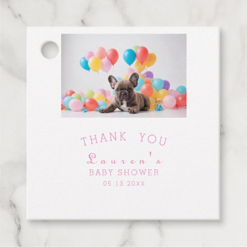 French bulldog puppy with balloons  Baby Shower Favor Tags