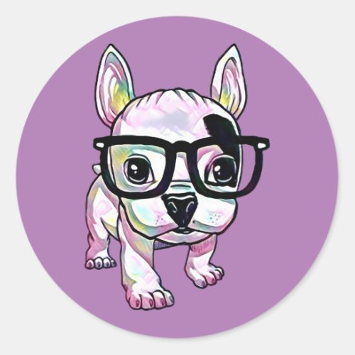 French Bulldog Puppy With Glasses Classic Round Sticker