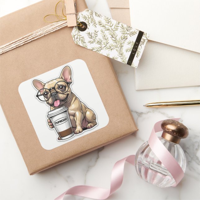 French Bulldog Pupresso Vibes Square Sticker (Gifting)
