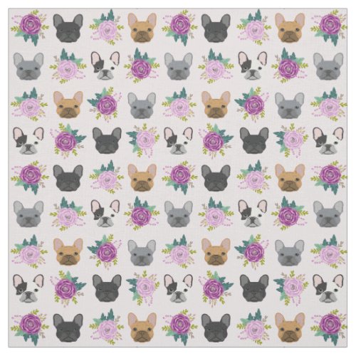 French Bulldog Purple Florals Fabric