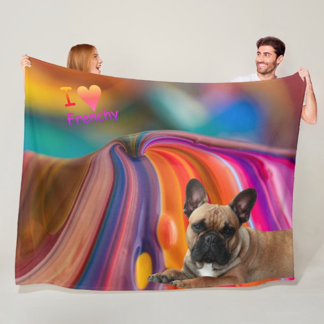French Bulldog Rainbow French Bulldog Fleece Blanket (In Situ)