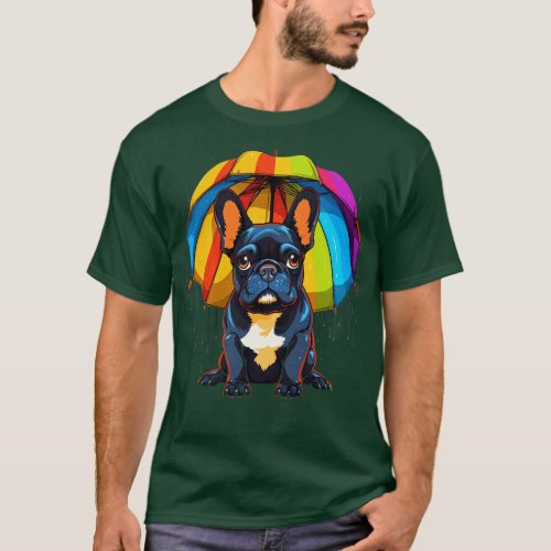 French Bulldog Rainy Day With Umbrella T_Shirt