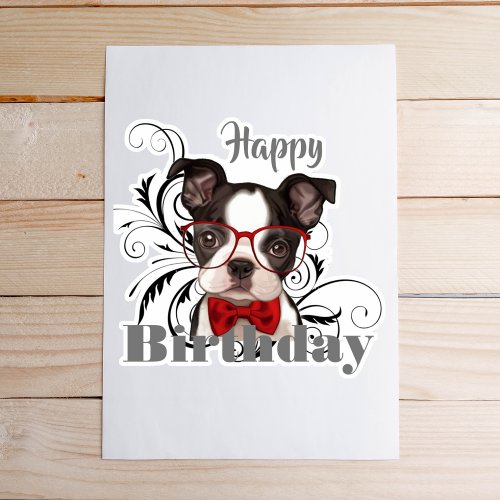 French Bulldog Red Glasses Birthday Sticker