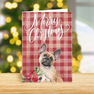 French Bulldog Red Plaid Christmas Holiday Card
