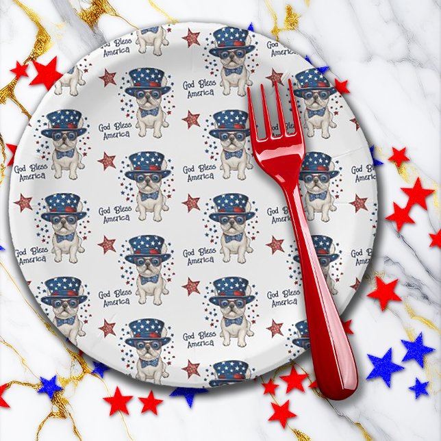 French Bulldog Red White Blue Whimsical Patriotic Paper Plates (French Bulldog Red White Blue Whimsical Patriotic Paper Plates)