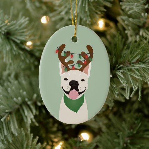French Bulldog Reindeer Christmas Lights Ceramic O Ceramic Ornament