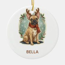 French Bulldog Reindeer Personalized Ornament